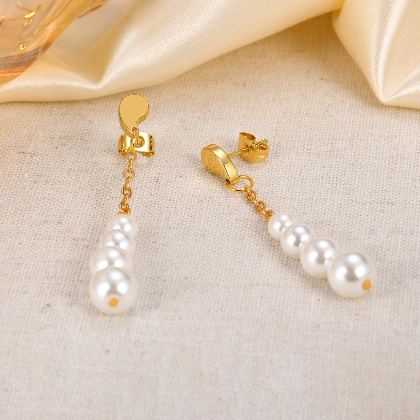Comma-Shaped Imitation Pearl Drop Earrings – Gold-Tone Stainless Steel Minimalist Jewelry with Poetic Flow ED-795