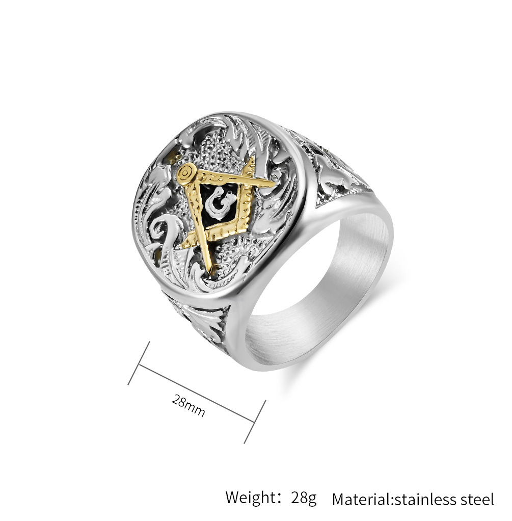 Kemstone Men’s Stainless Steel Ring – Vintage Masonic-Style Design K-R751