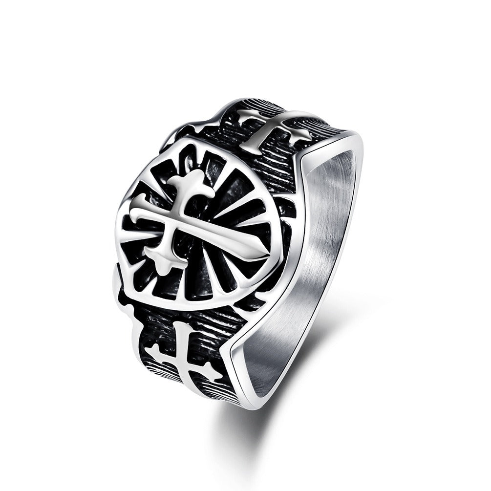 Kemstone Stainless Steel Shield Cross Ring for Men K-R681