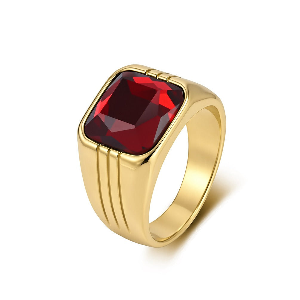Kemstone Square Stone Signet Ring for Men Stainless Steel Wide Band Vintage K-R1203