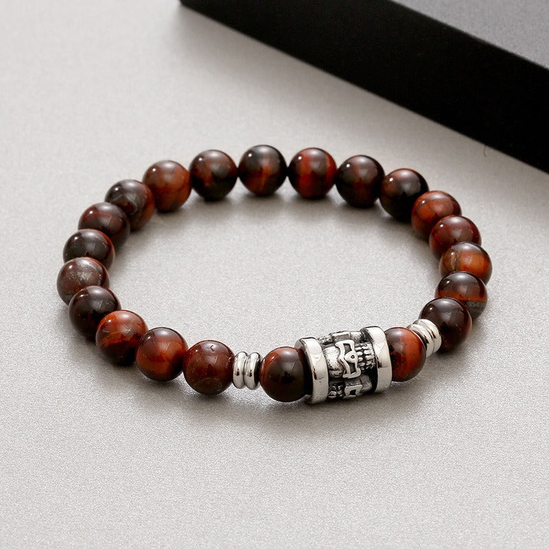 Kemstone Vintage Skull & Natural Stone Beaded Bracelet – Titanium Steel Men’s Jewelry KB183247-TLX