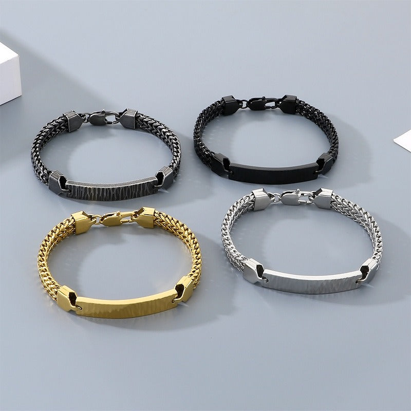 Kemstone ID Plate Bracelet for Men Titanium Steel Curved Bar Textured Chain KB211647-KFC