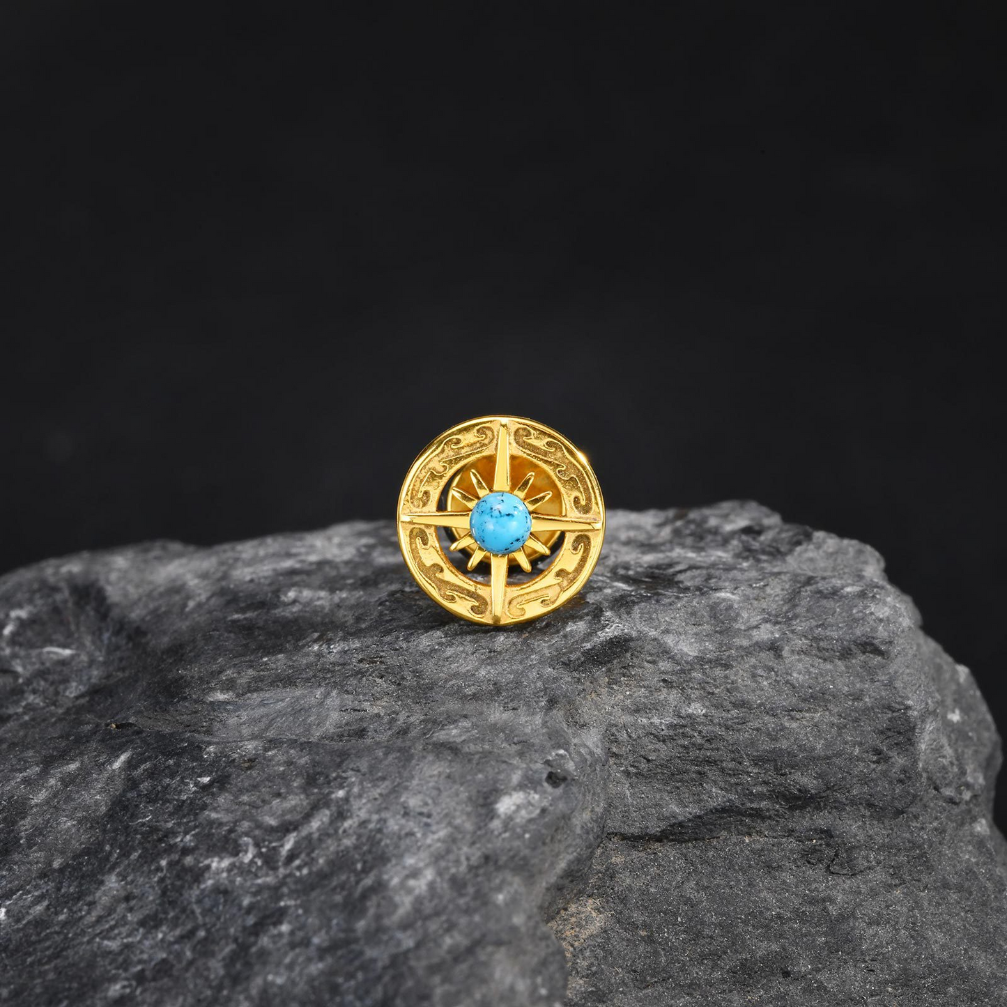 Kemstone Stainless Steel Turquoise Compass Stud Earrings – Vintage Symbolic Jewelry for Men, Gold/Silver ES-679