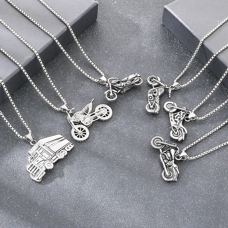 Kemstone Motorcycle Pendant Necklace for Men Stainless Steel Bike & Truck Charm Street Style KP117059-LU