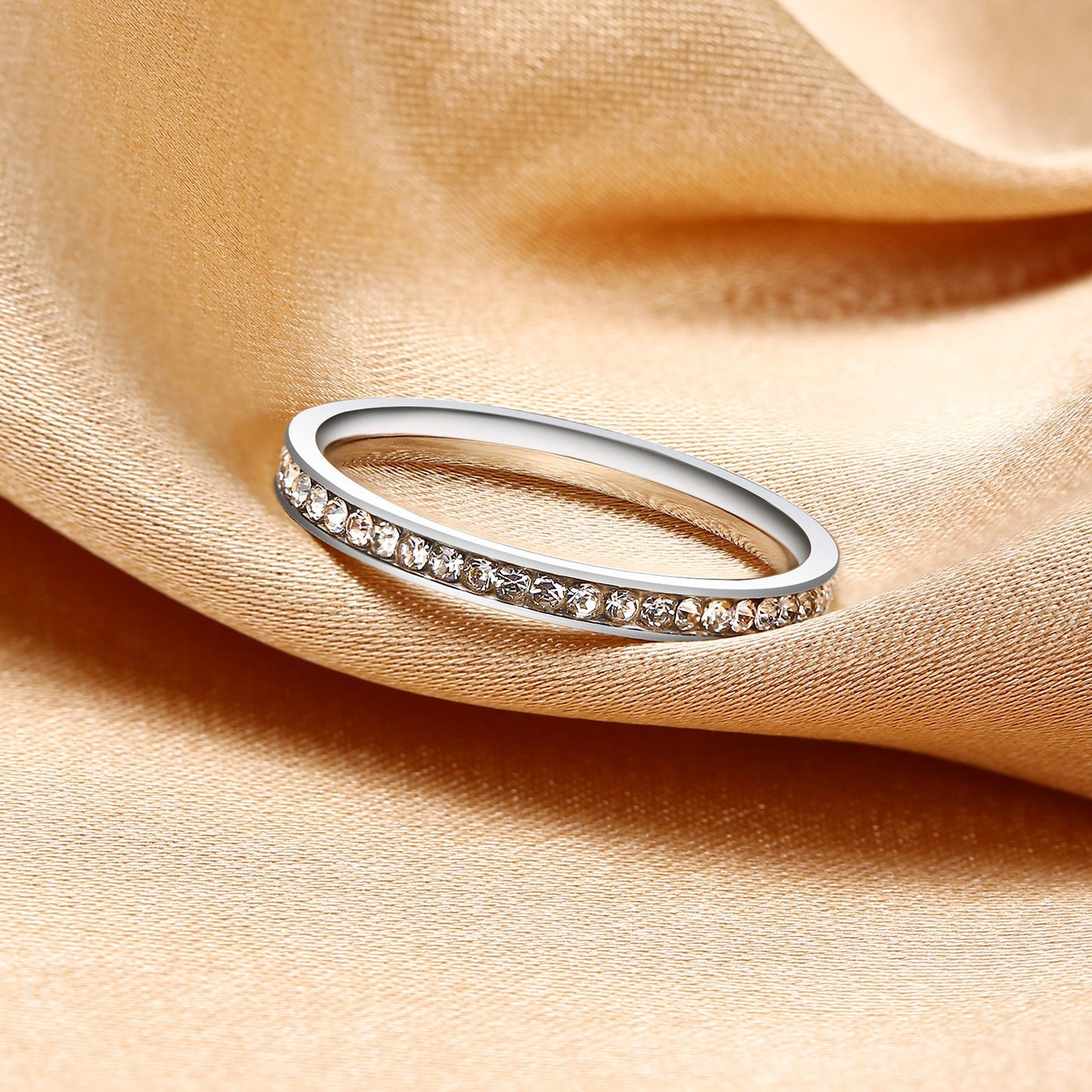 Kemstone Minimalist Delicate Cubic Zirconia Stainless Steel Ring for Women Jewelry R-536
