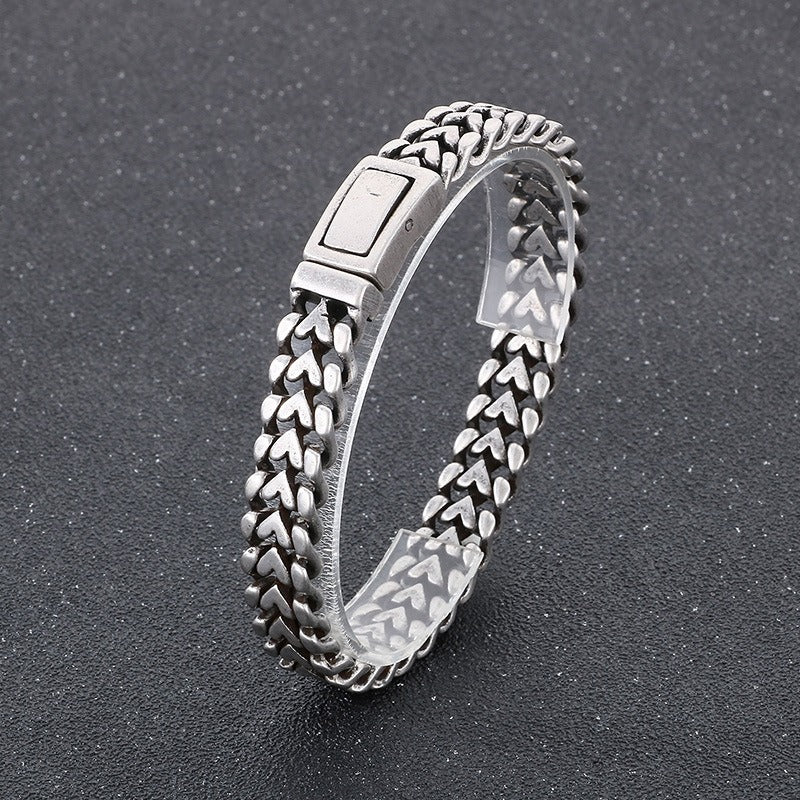 Kemstone Men’s Gold Heart-Link Chain Bracelet – Polished Stainless Steel Gothic Street Jewelry KB182583-KJX