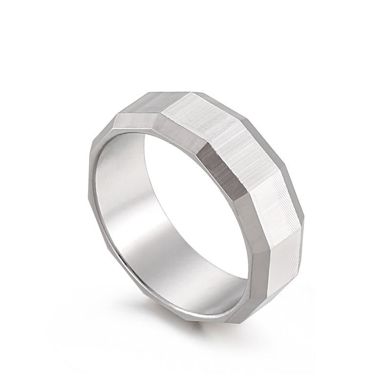 Kemstone Matte Black Gothic Ring – Titanium Steel Geometric Band for Men | Dark Vintage Street Style KR100827-KFC
