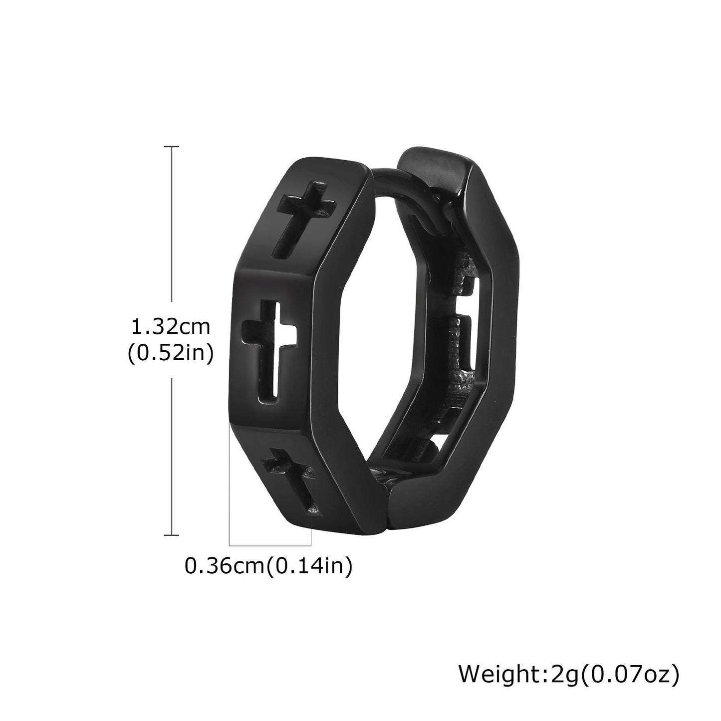 Kemstone Men’s Stainless Steel Cross-Cut Geometric Hoop Earring – Silver & Black EH-700