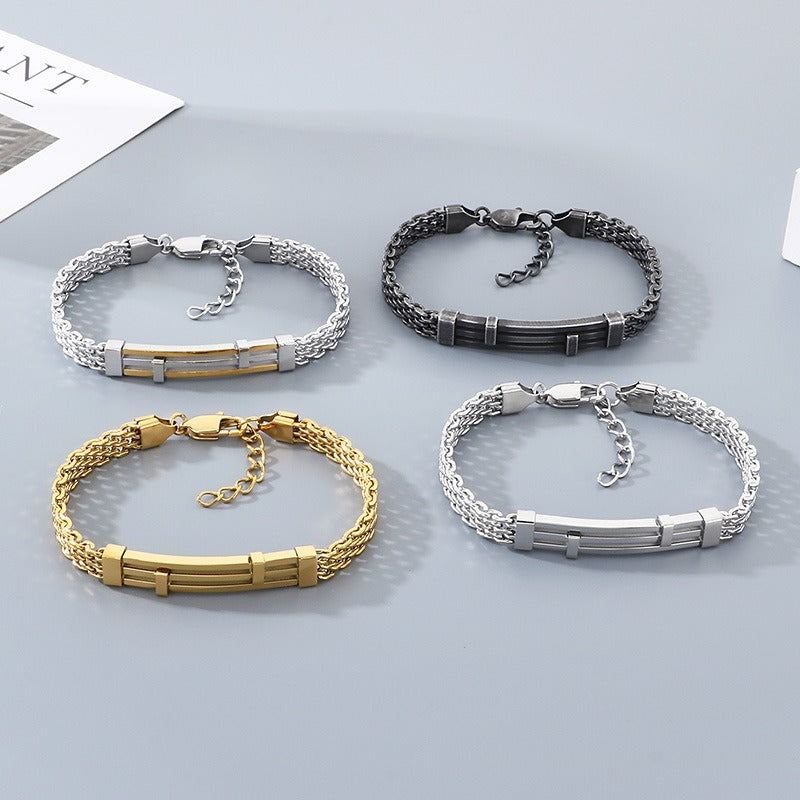Kemstone Titanium Steel Mesh Chain Bracelet for Men Geometric Bar Adjustable Gold Silver Black KB212525-KFC