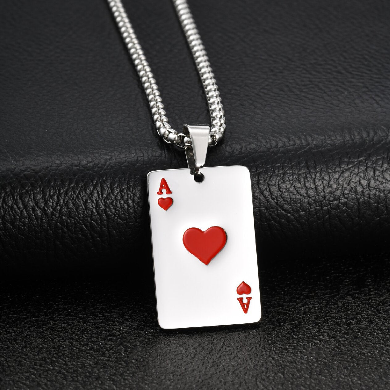 Kemstone Stainless Steel Ace of Spades Pendant Necklace for Men Playing Card PN-2400