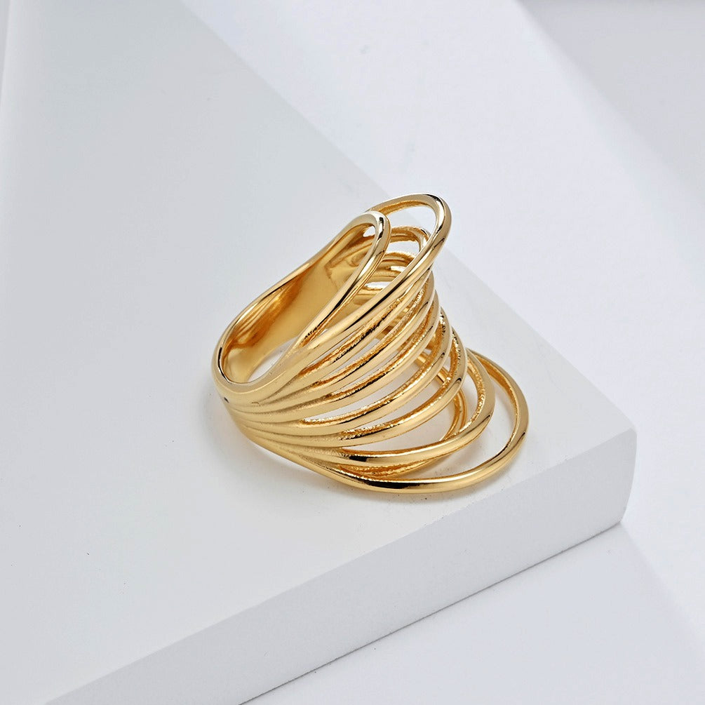 Anillo de acero y titanio con elegancia francesa: joya de oro ajustable y llamativa para mujer, pieza minimalista apilable y llamativa K-R932