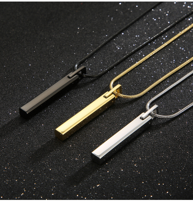 Kemstone Slim Rectangular Bar Pendant Necklace for Men Stainless Steel KP98934-KFC