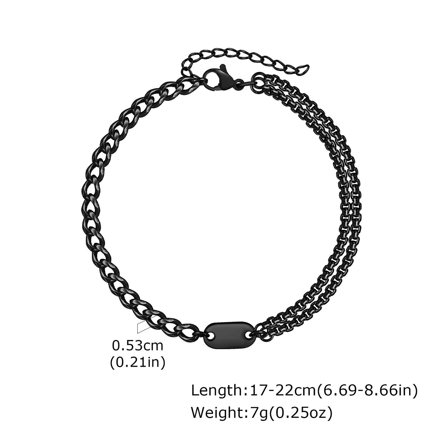 Kemstone Stainless Steel Double Chain Bracelet with Oval Plate for Men – Minimal Layered Link BR-1969