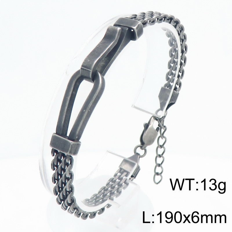 Kemstone Bar Link Chain Bracelet for Men Titanium Steel Double Layer Adjustable KB213341-KFC