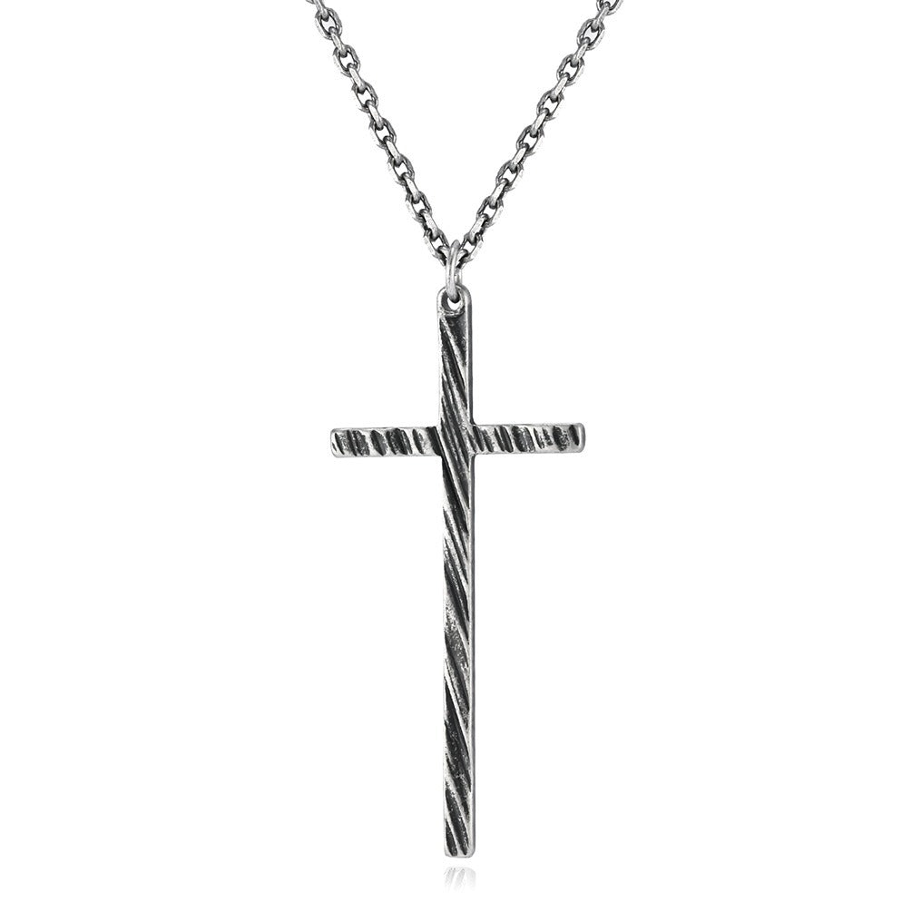 Kemstone Slim Textured Cross Pendant Necklace for Men Stainless Steel Vintage K-PT547