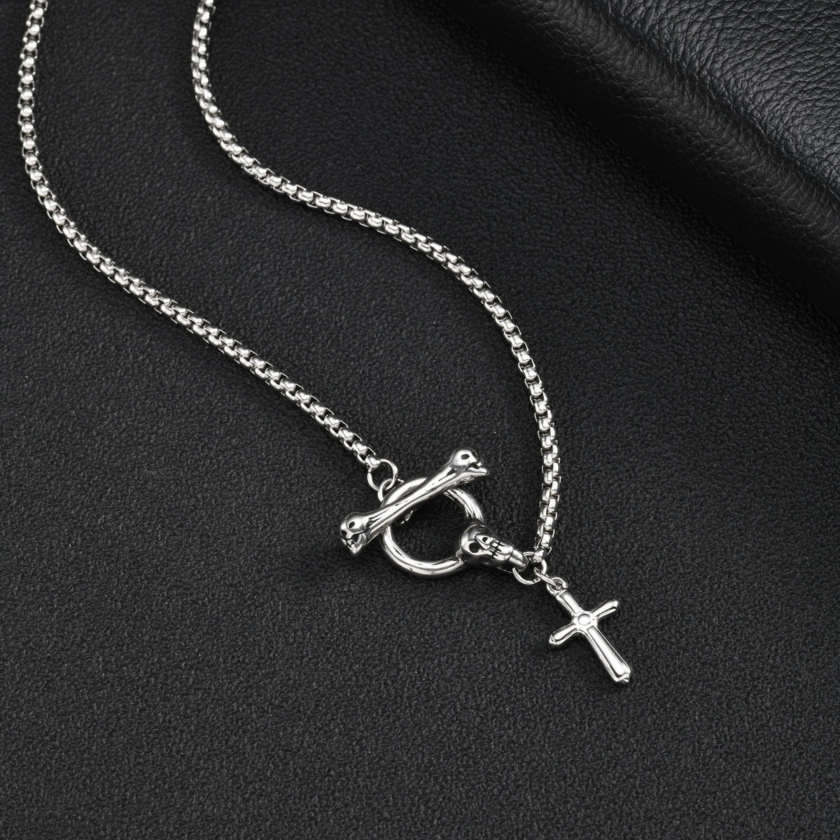 Kemstone Skull Cross Necklace for Men Stainless Steel Punk Silver NC-3215