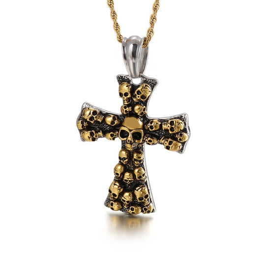 Kemstone Gothic Skull Cross Necklace – Matte Black Punk Pendant for Men KP55728-B