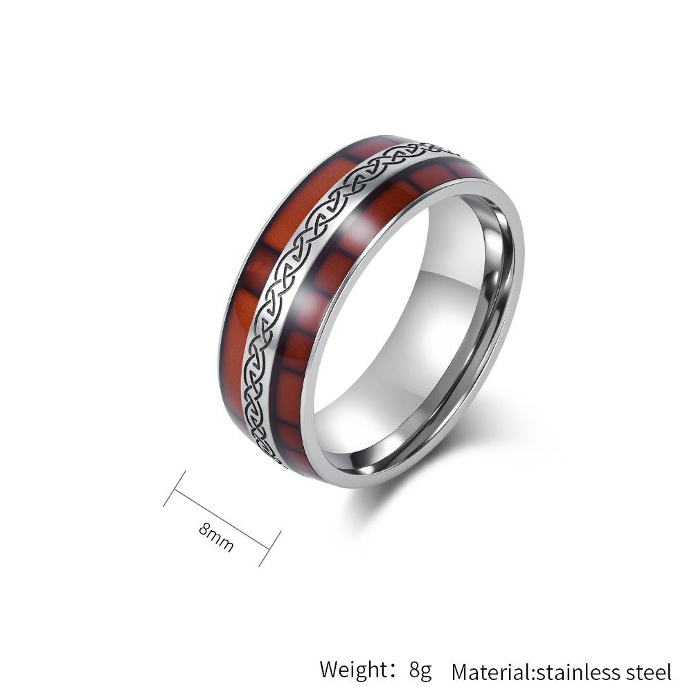 Kemstone Celtic Knot Wood Inlay Stainless Steel Ring for Men & Women K-R1026