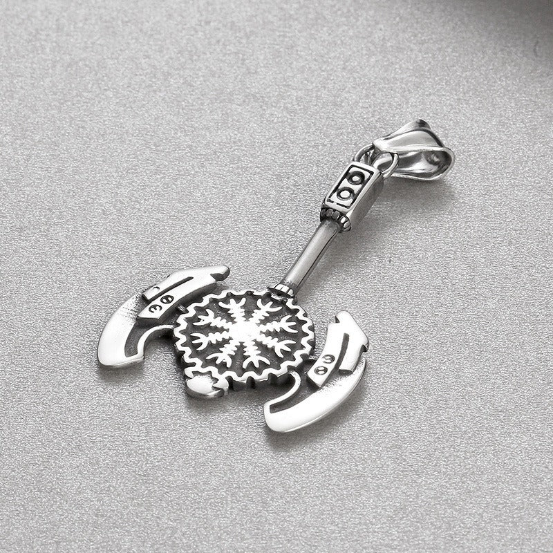 Kemstone Titanium Steel Viking Compass Axe Pendant Necklace for Men KP130631-TLX
