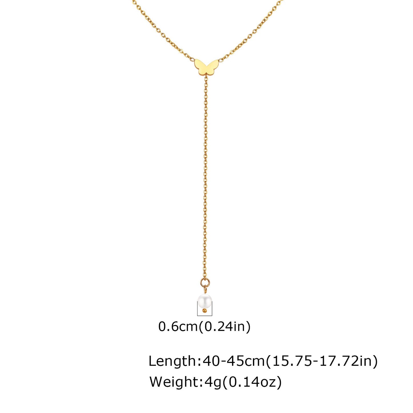 Golden Butterfly & Pearl Y-Chain Necklace - Adjustable Vintage Elegance for Everyday Glamour NC-1965