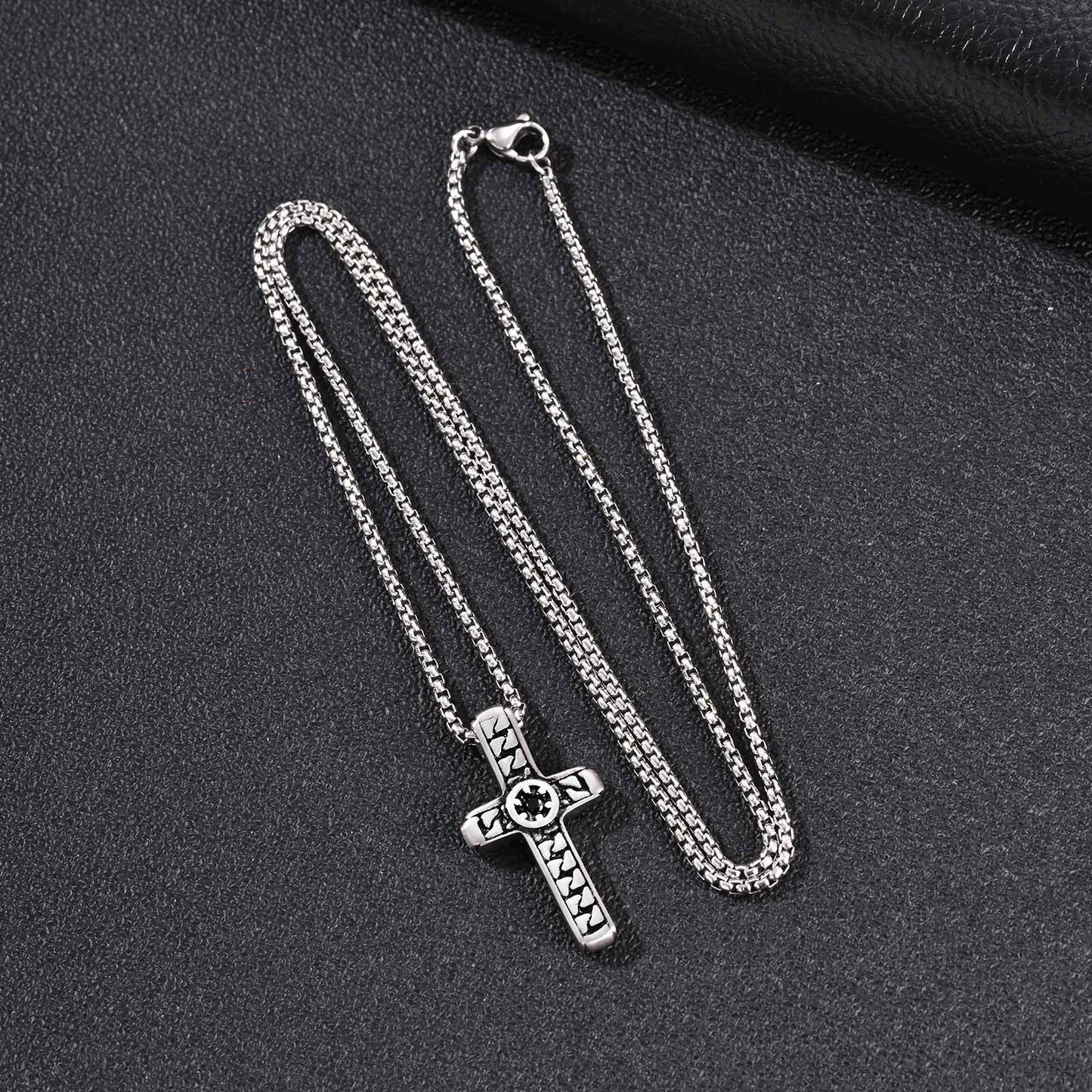 Kemston Stainless Steel Woven Texture Cross Pendant Necklace for Men PN-2394
