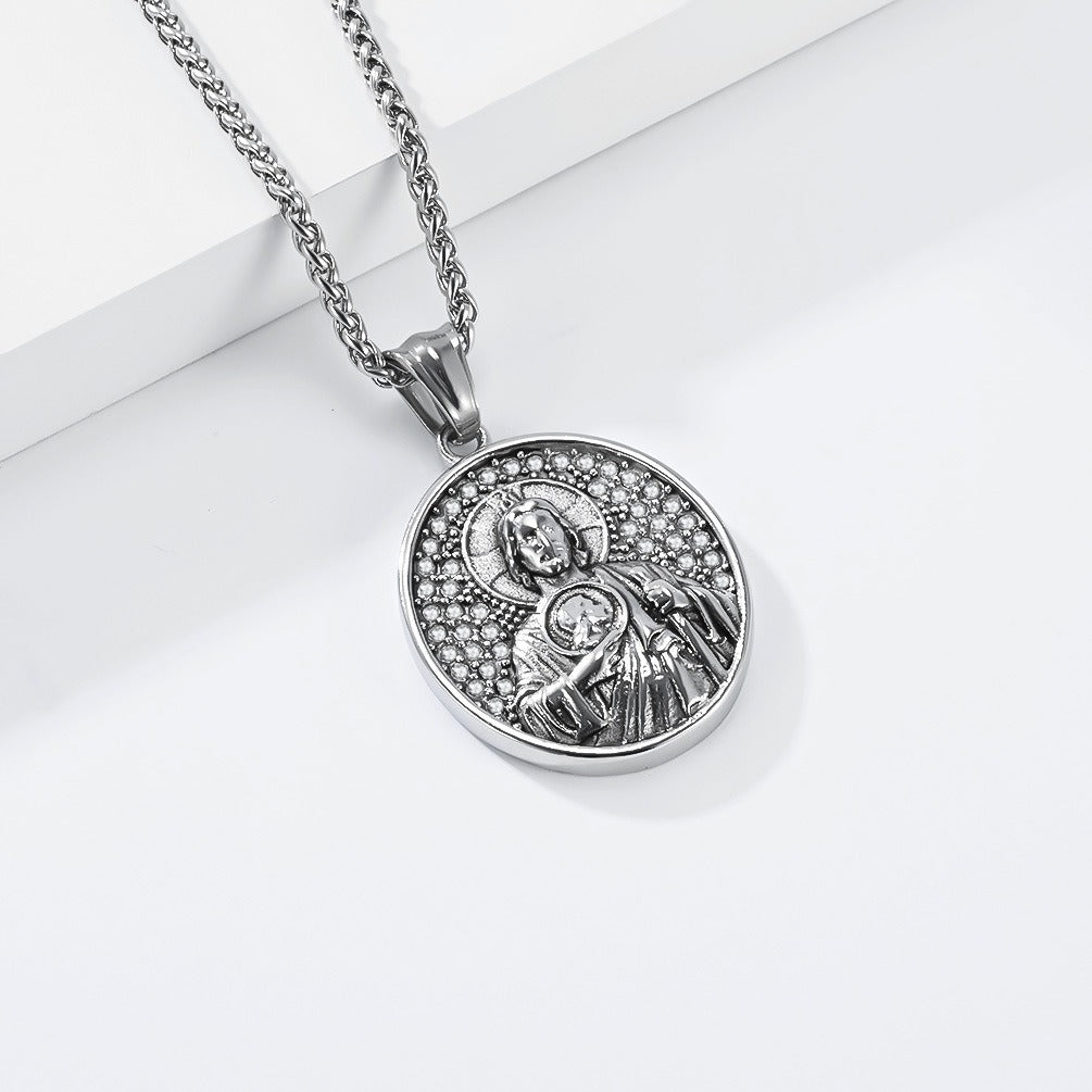 Kemston Stainless Steel Portrait Pendant Necklace for Men Vintage Medallion Style K-PT731