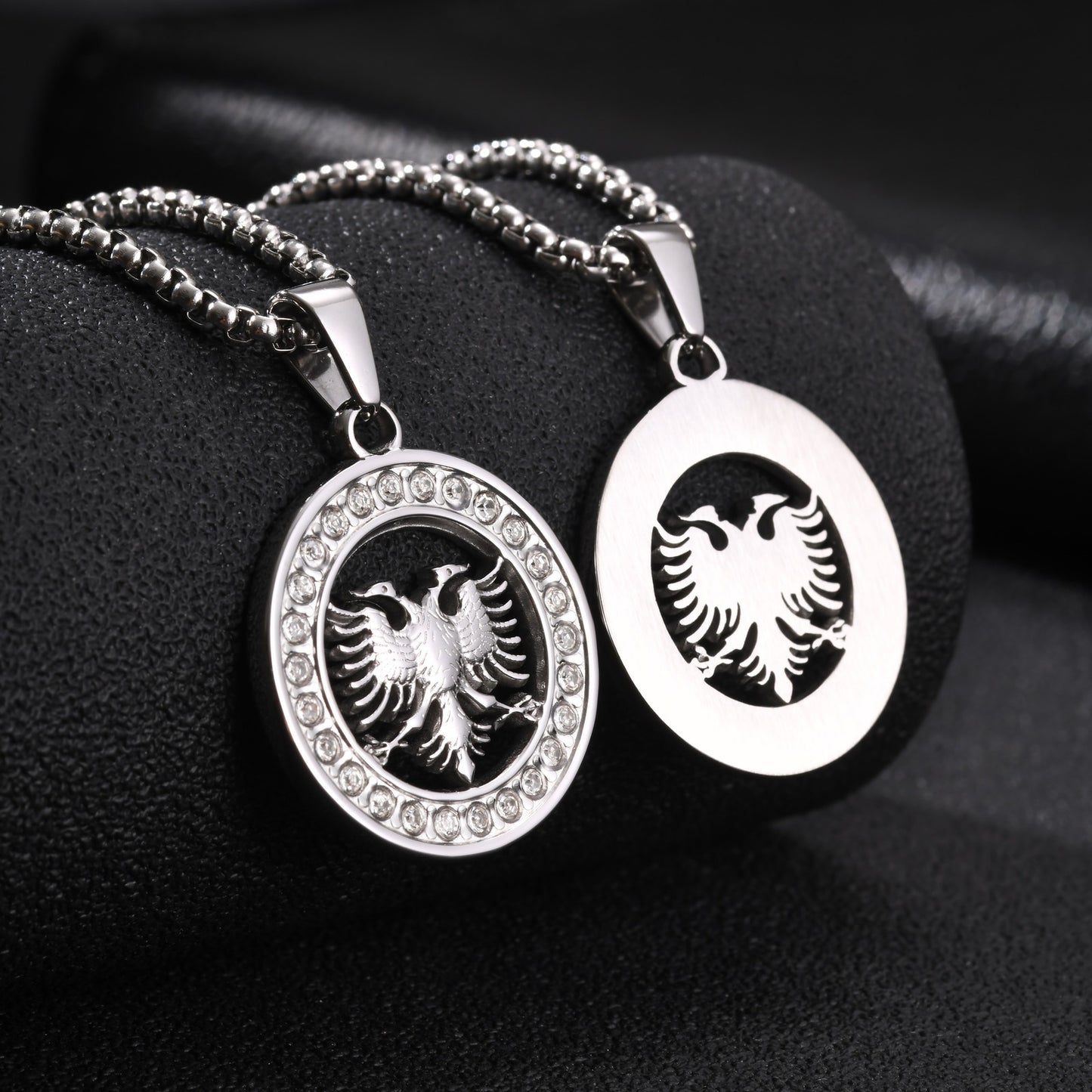 Kemstone Double Headed Eagle Pendant Necklace for Men Stainless Steel Round Medallion PN-2427