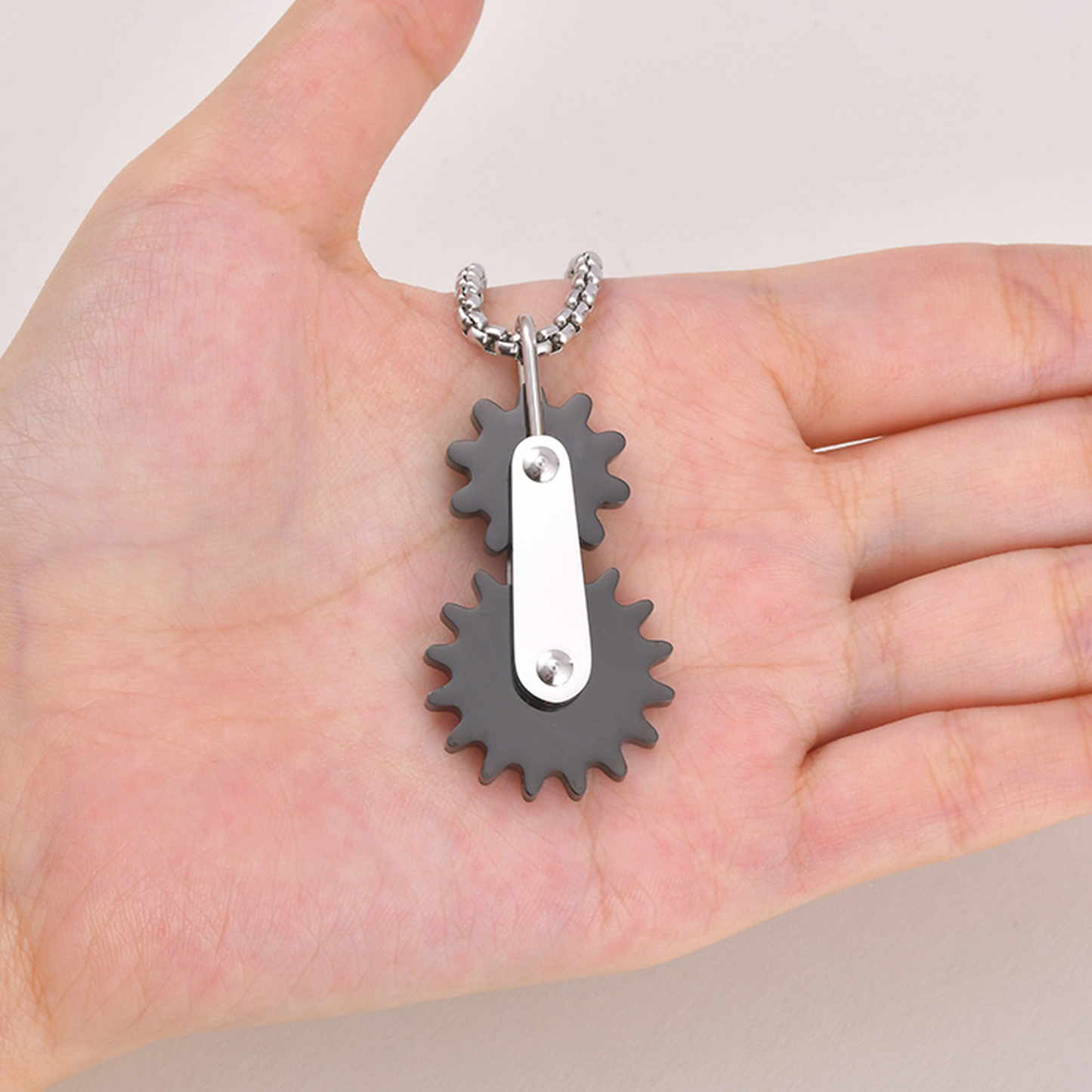 Kemston Stainless Steel Dual Gear Pendant Necklace for Men Mechanical Street PN-2408