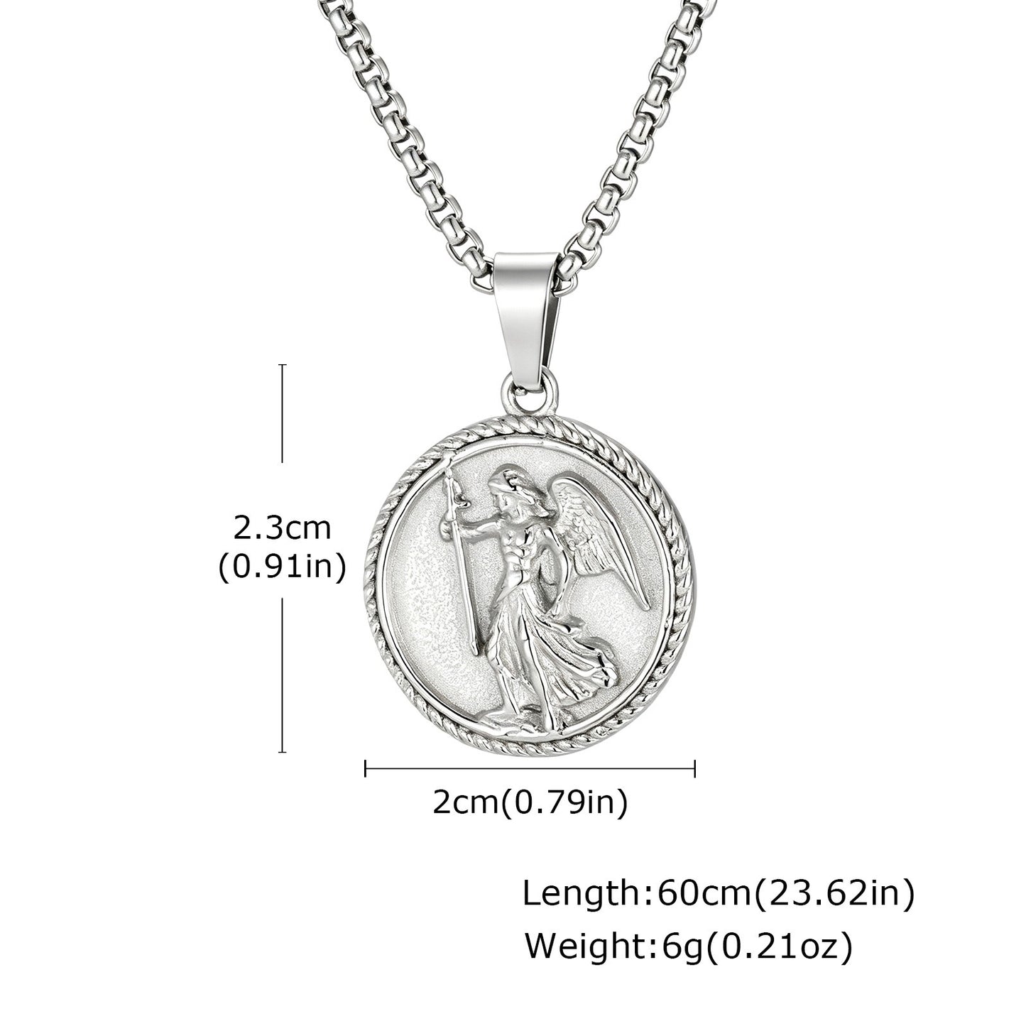 Kemston Winged Figure Medallion Necklace for Men Stainless Steel Gold Silver PN-2424