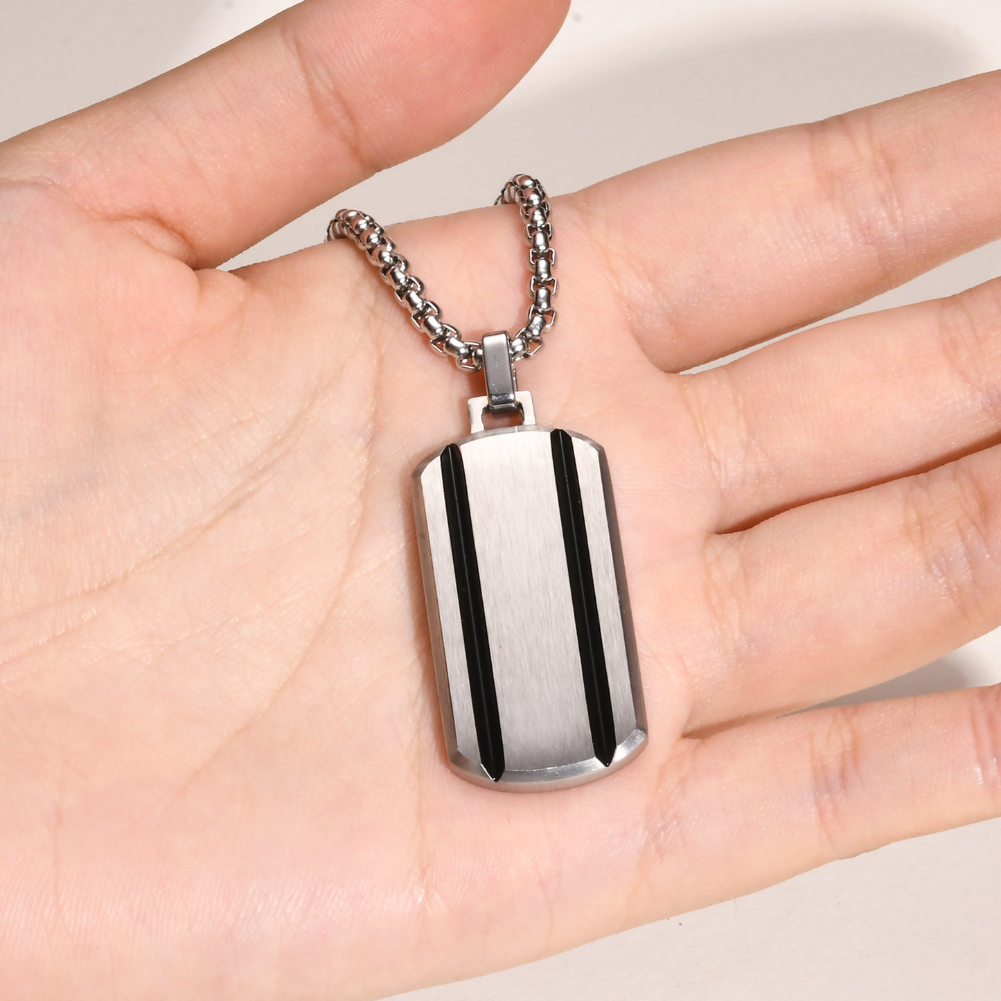 Kemstone Stainless Steel Rectangle Tag Pendant Necklace for Men – Silver PN-2006S