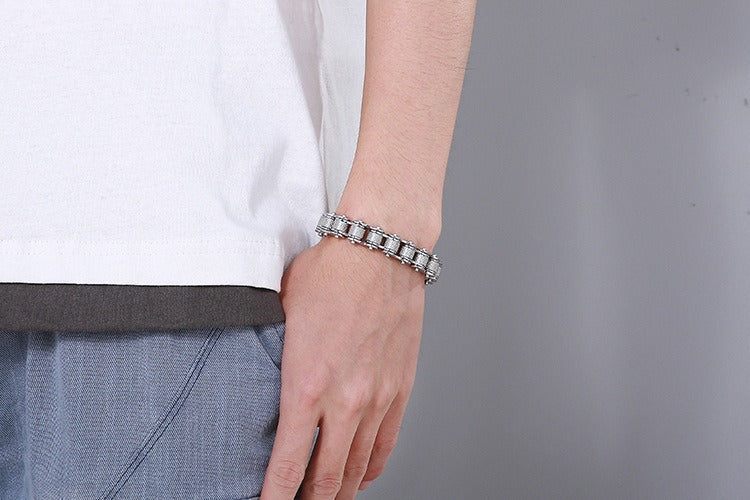 Kemstone Titanium Urban Biker Chain Bracelet – Lightweight Rugged Motorcycle Style KB86277