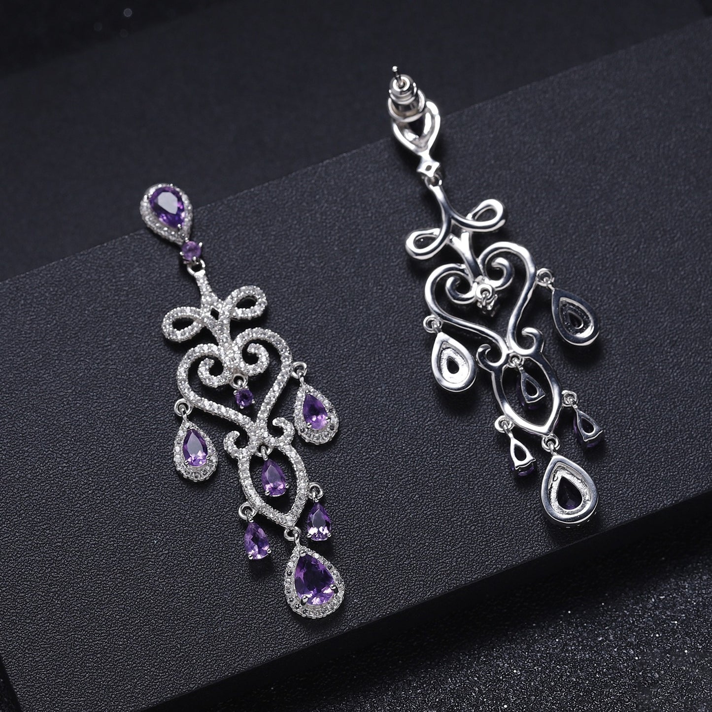 Kemstone Natürliche Amethyst-Kronleuchter-Ohrringe mit Zirkonia-Akzenten – Elegante Edelstein-Anhänger, K245022E