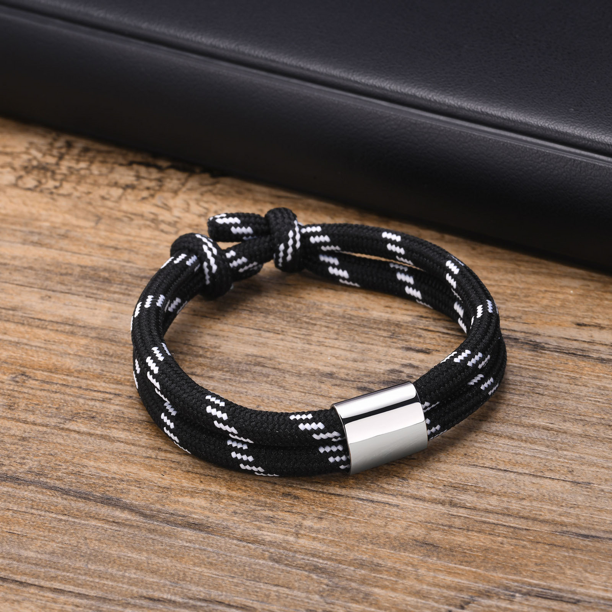 Kemstone Double Cord Bracelet for Men Stainless Steel Accent BR-1699