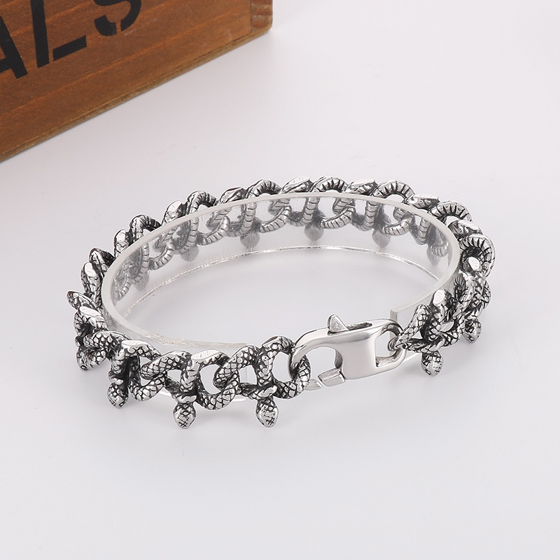 Kemstone Titanium Steel Serpent Chain Bracelet – Dark Vintage Wrap Style for Men KB166081-KJX