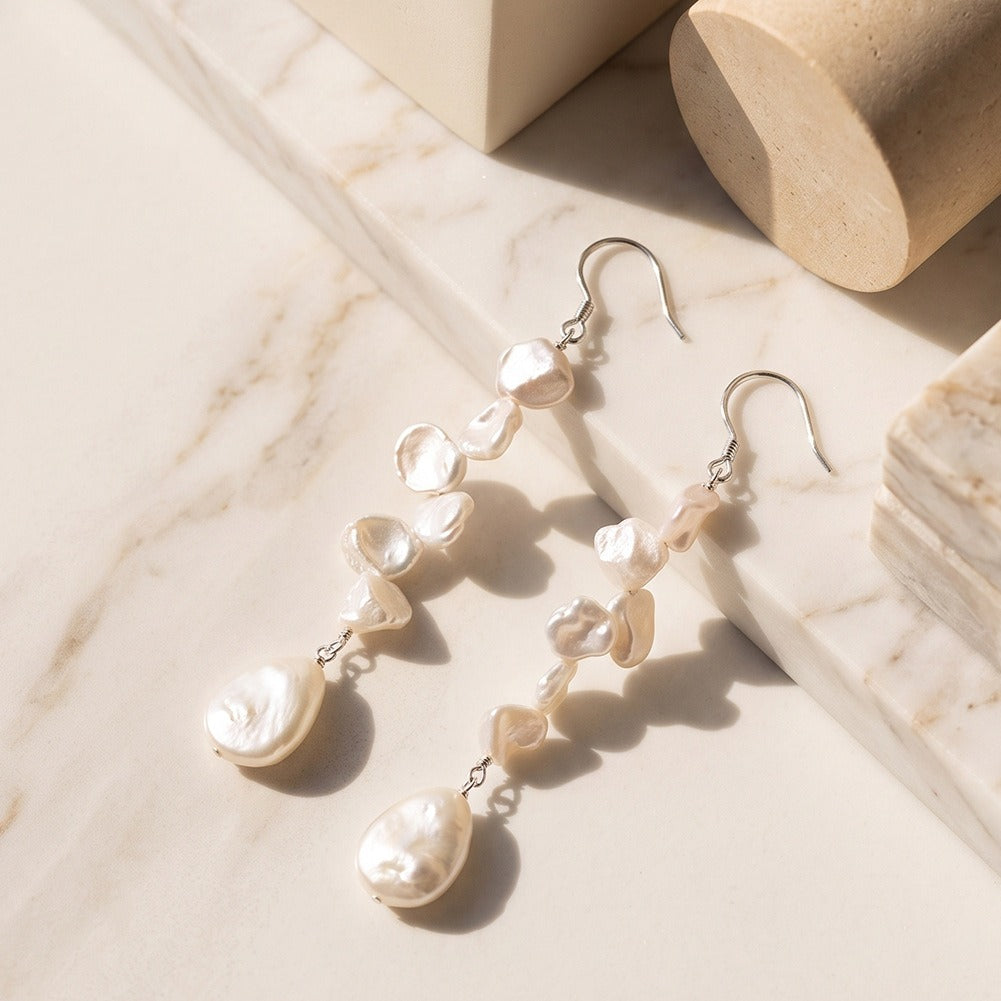 Kemstone Cascading Freshwater Pearl Drop Earrings for Women 925 Sterling Silver GPE158