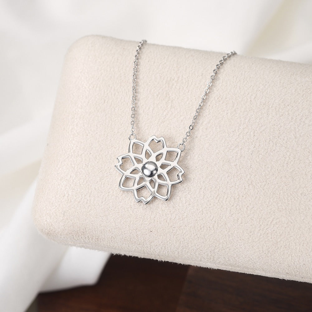 Kemstone 925 Sterling Silver Lotus Flower Pendant Necklace for Women – Snowflake Design GAN15