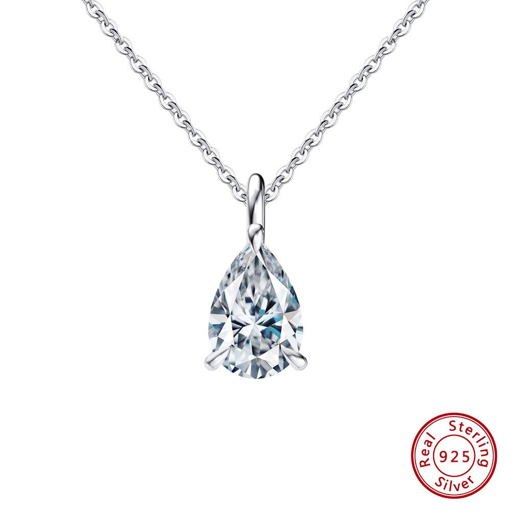 Kemstone 925 Sterling Silver Pear Pendant Necklace for Women Cubic Zirconia Gold Silver LZN04