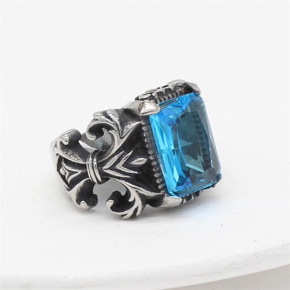 Kemstone Red Stone Statement Ring for Men Titanium Steel Vintage R0053