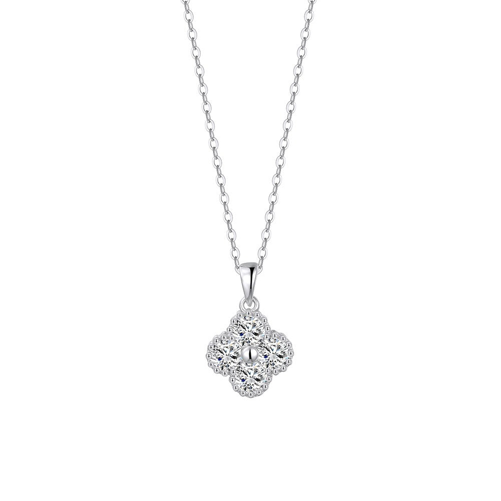 Kemstone 925 Sterling Silver Moissanite Clover Pendant Necklace for Women MON14