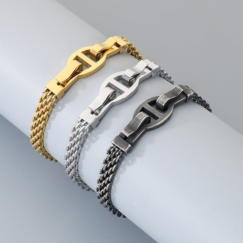 Kemstone Link Clasp Bracelet for Men Women Titanium Steel Flat Mesh Chain KB212801-KFC