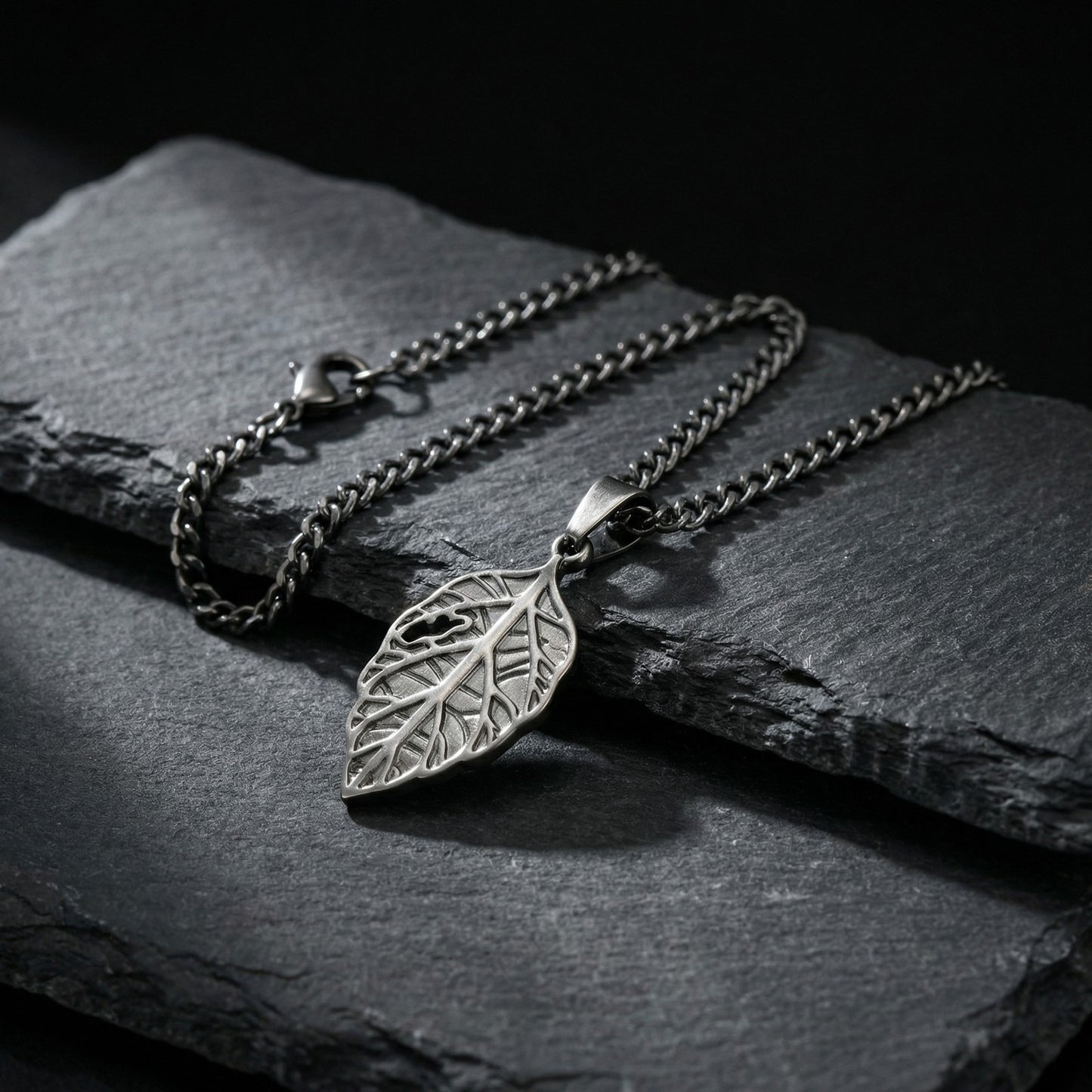 Kemstone Stainless Steel Leaf Pendant Necklace for Men – Vintage Nature-Inspired Design PN-2322