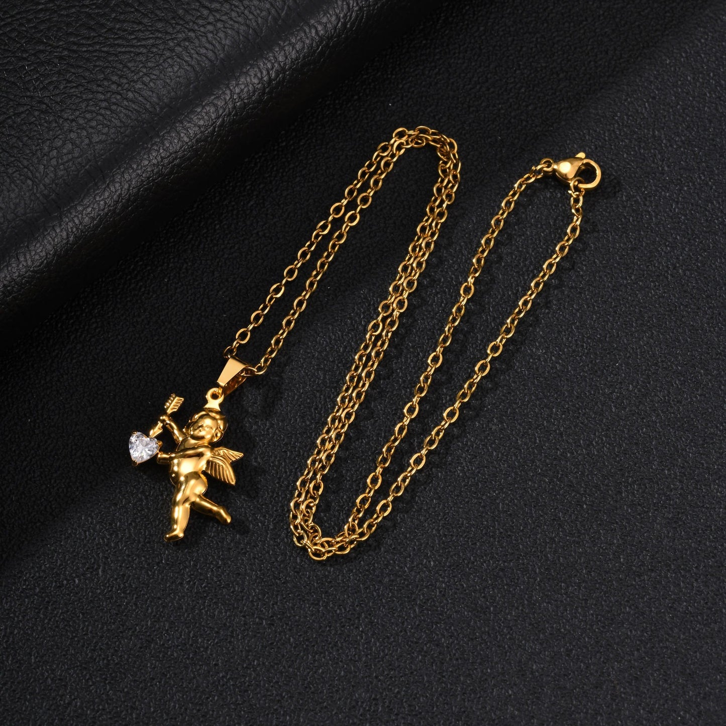 Kemstone Cupid Pendant Necklace for Men & Women Gold Plated Stainless Steel Heart Accent PN-2279