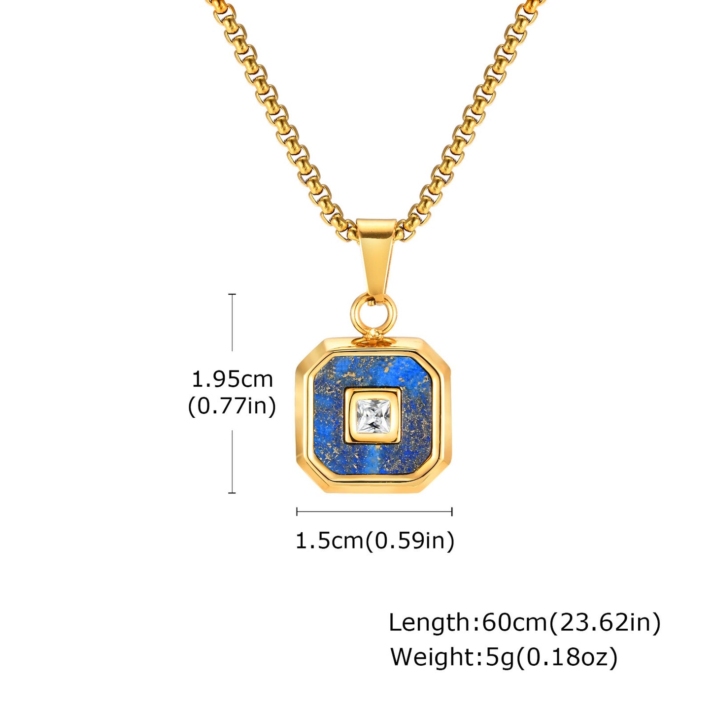 Kemstone Men’s Stainless Steel Lapis Lazuli Cubic Zirconia Pendant Necklace – Gold Silver Black PN-2074