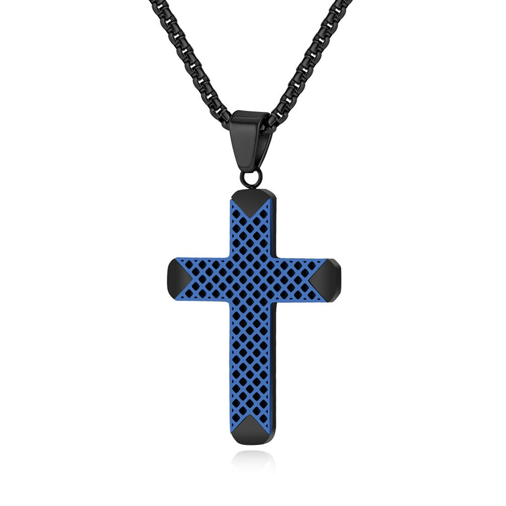 Kemstone Stainless Steel Two-Tone Lattice Cross Necklace for Men K-PT558