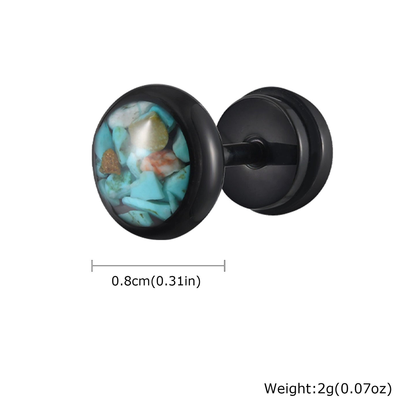 Kemstone Stainless Steel Turquoise Resin Stud Earrings for Men – Round Street Style ES-678