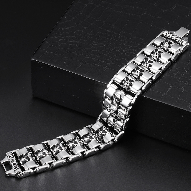 Kemstone Titanium Steel Skull Link Bracelet for Men Punk Style KB58225-D