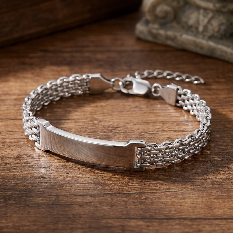 Kemston Titanium Steel Curved Bar Mesh Chain Bracelet for Men Vintage Link Wrist KB213303-KFC