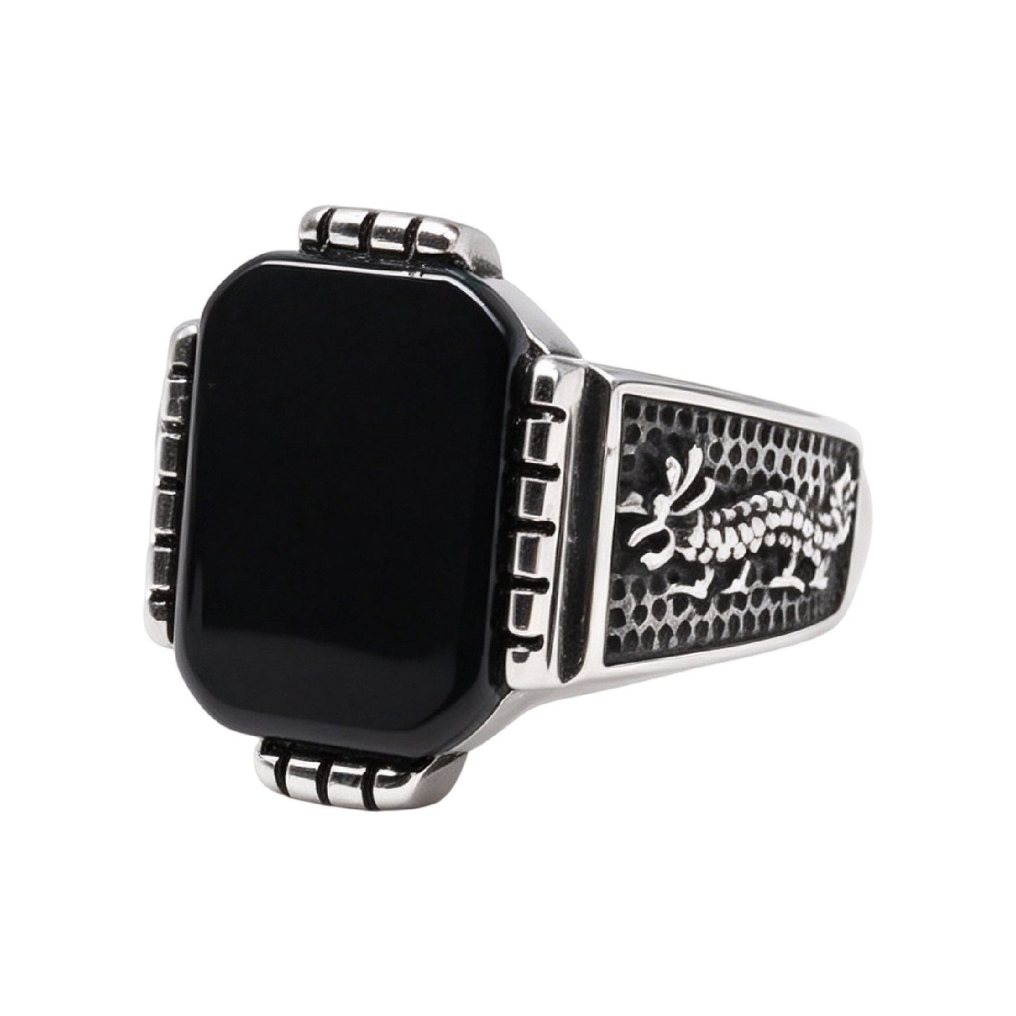 Kemston Stone Signet Ring for Men Titanium Steel Dragon Relief R7007