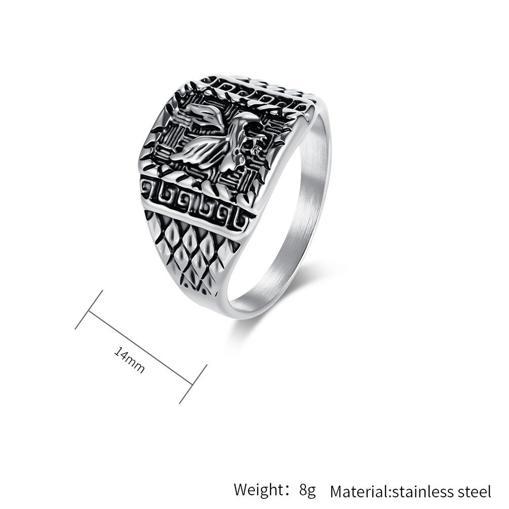 Kemstone Men’s Titanium Steel Eagle Ring – Gothic Biker Style K-R1084