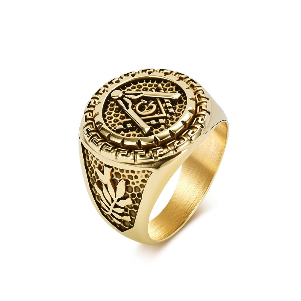 Kemstone Stainless Steel Vintage Geometric Compass Signet Ring for Men K-R11790
